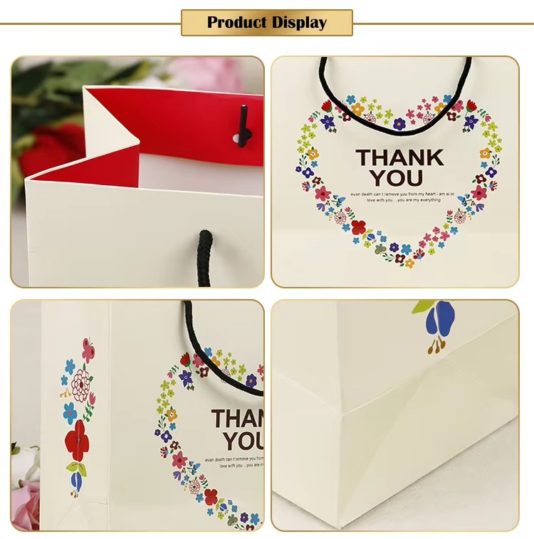 floral heart thank you gift bags, white kraft paper shopping bags with handles, custom printed thank you bags for weddings, birthdays, parties floral heart thank you gift bags, white kraft paper shopping bags with handles, custom printed thank you bags for weddings, birthdays, parties