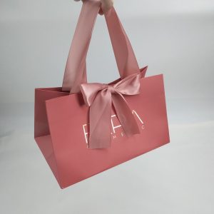 custom printed kraft paper shopping bags with handles, gold foil pink gift paper bags