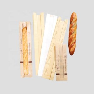 custom designed classic kraft paper shopping bags with transparent windows, suitable for supermarkets and baguette packaging, featuring flexographic printing