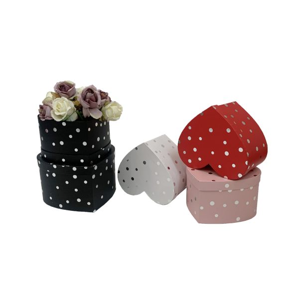 heart shape polka dot silver hot stamping 2pcs flower gift box