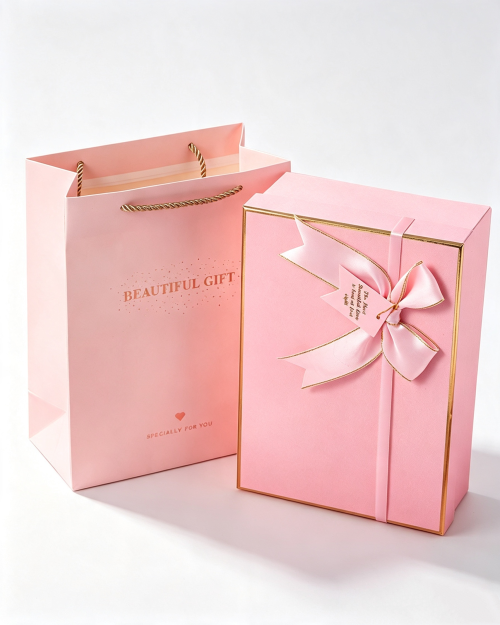电商白底图生成 (2) pink gold-foiled gift box