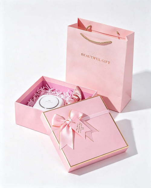 电商白底图生成 (5) pink gold-foiled gift box